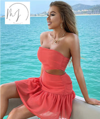 Off Shoulder Cut-Out Ruffle Dresses
